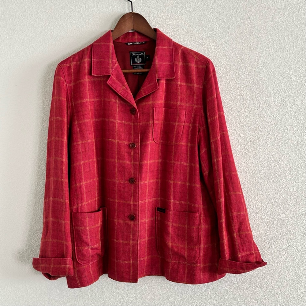 90’s Vintage Façonnable | Silk & Linen Windowpane Plaid Shacket | Size M